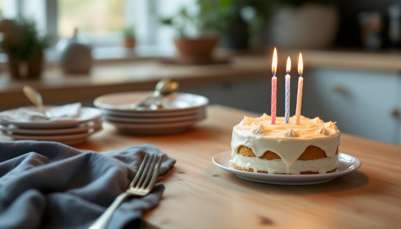 Homemade cake with three candles for a child's third birthday, when 20 Hours ECE eligibility begins