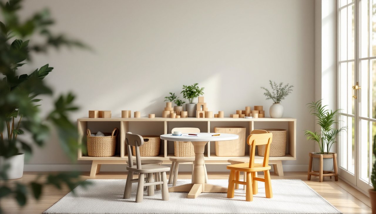 Learning corner in a home-based educator's house with a low table and four small chairs, the setting where a top up payment can apply